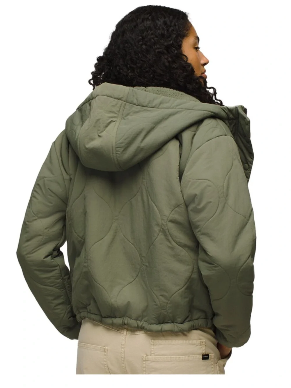 Prana Encinitas Olive Quilted Hooded Puffer Jacket. Size Medium. - Picture 2 of 9